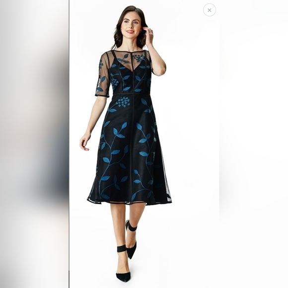 WAYWARD FANCIESSTYLE Eshakti Leafy Vine Embroidered Tulle Overlay And Dupio 3X - Picture 1 of 14